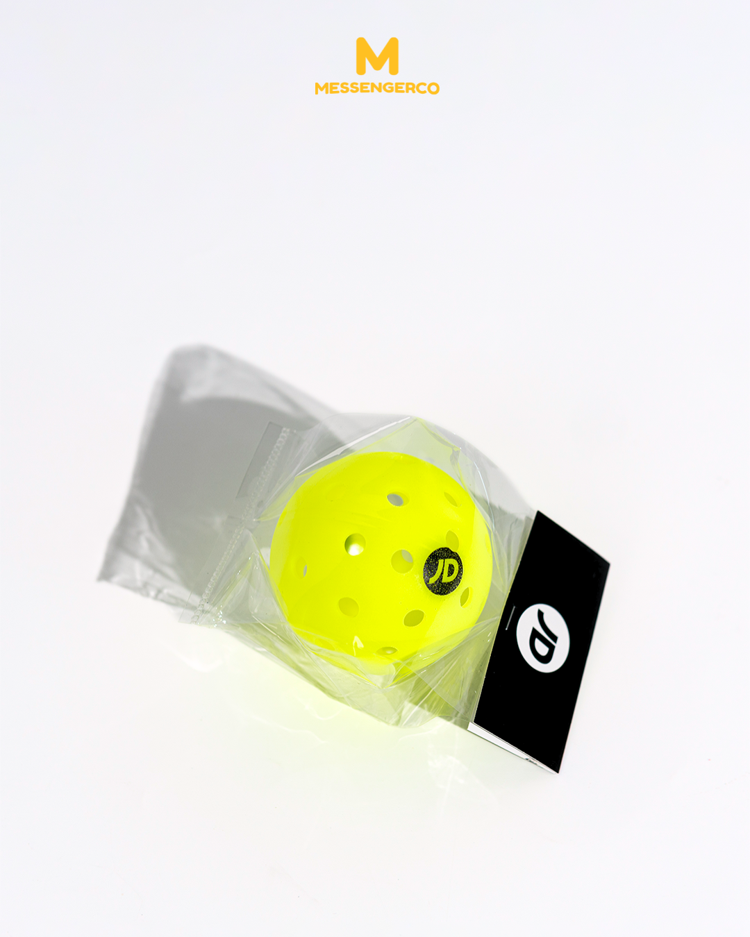 neon yellow pickleball ball with jd sports logo packaging for custom corporate set