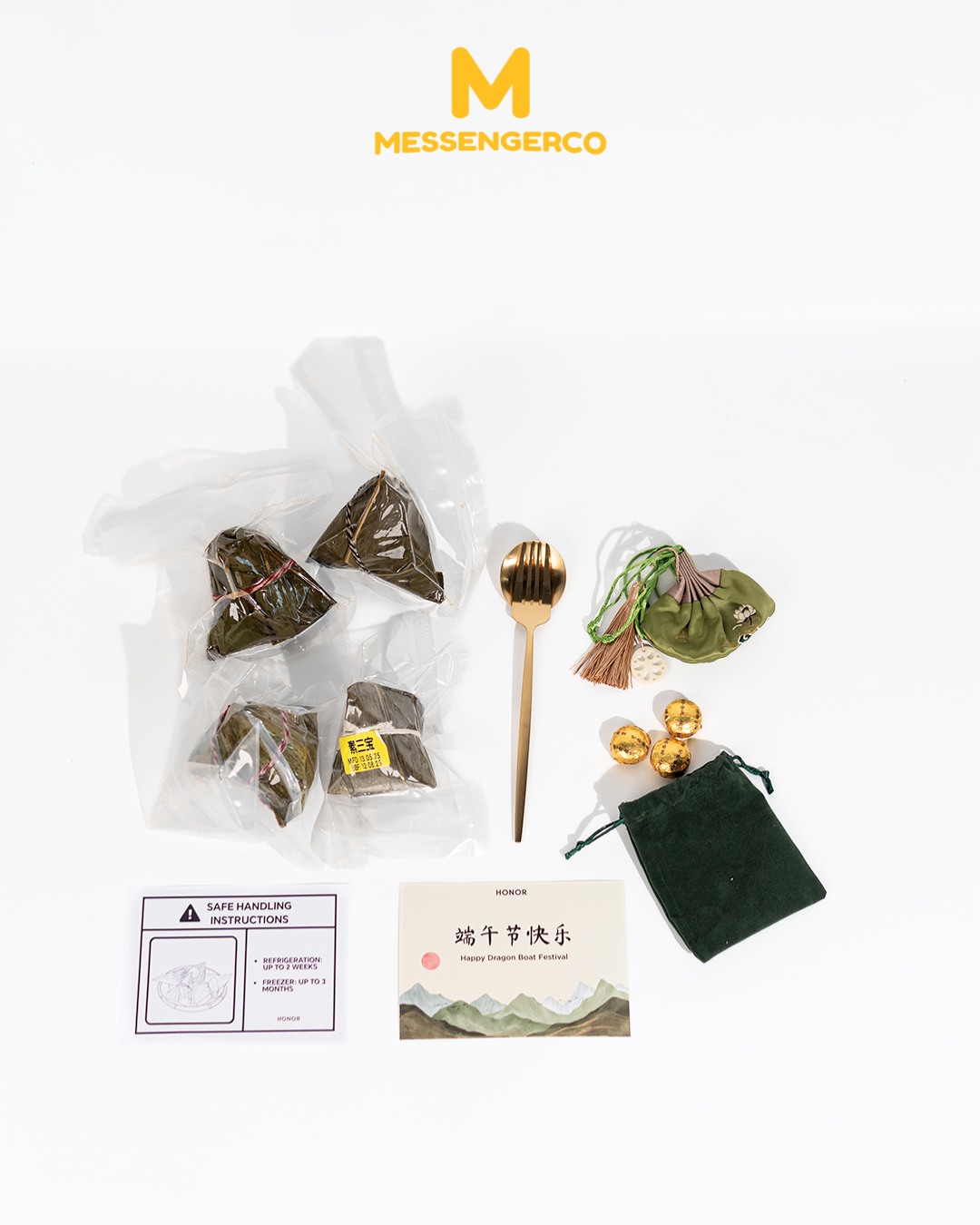 premium dragon boat gift set for honor technology featuring bak zhang, tea, and gold utensils