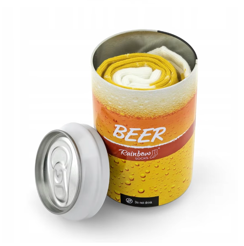 customised sock in customised tin can orange colour
