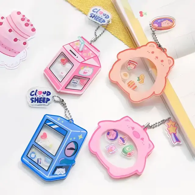 acrylic keychain custom cute pink colour x4