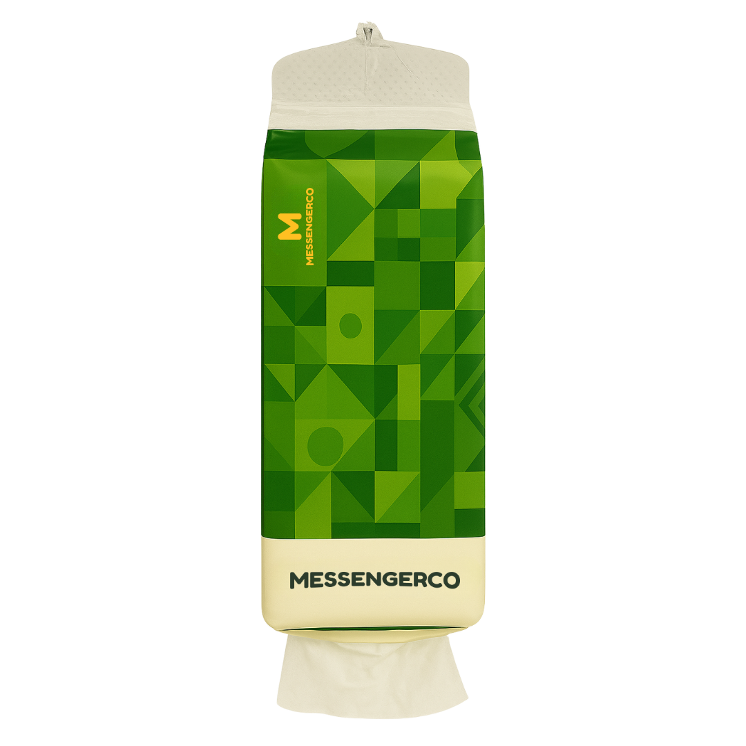 customised tissue pack with logo meco mascot green pack