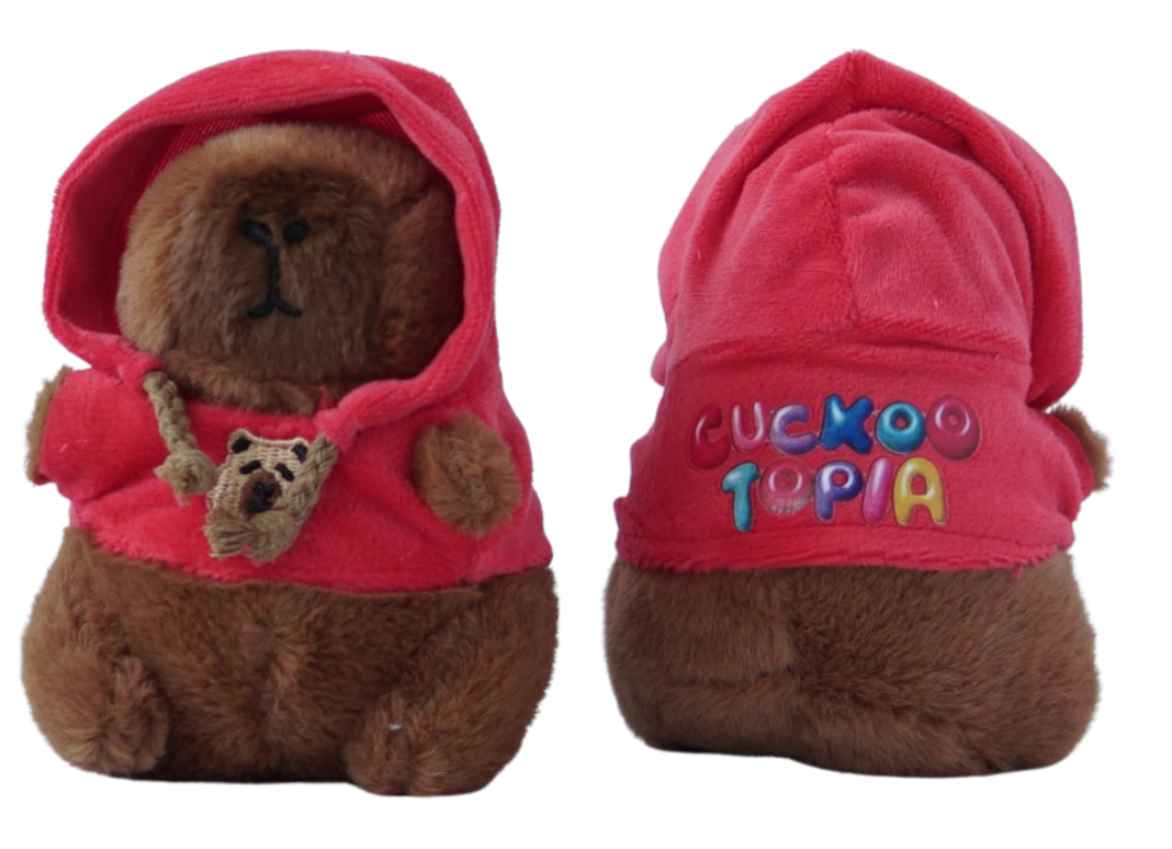 capybara customised plushie in pink hoodie for cuckoo