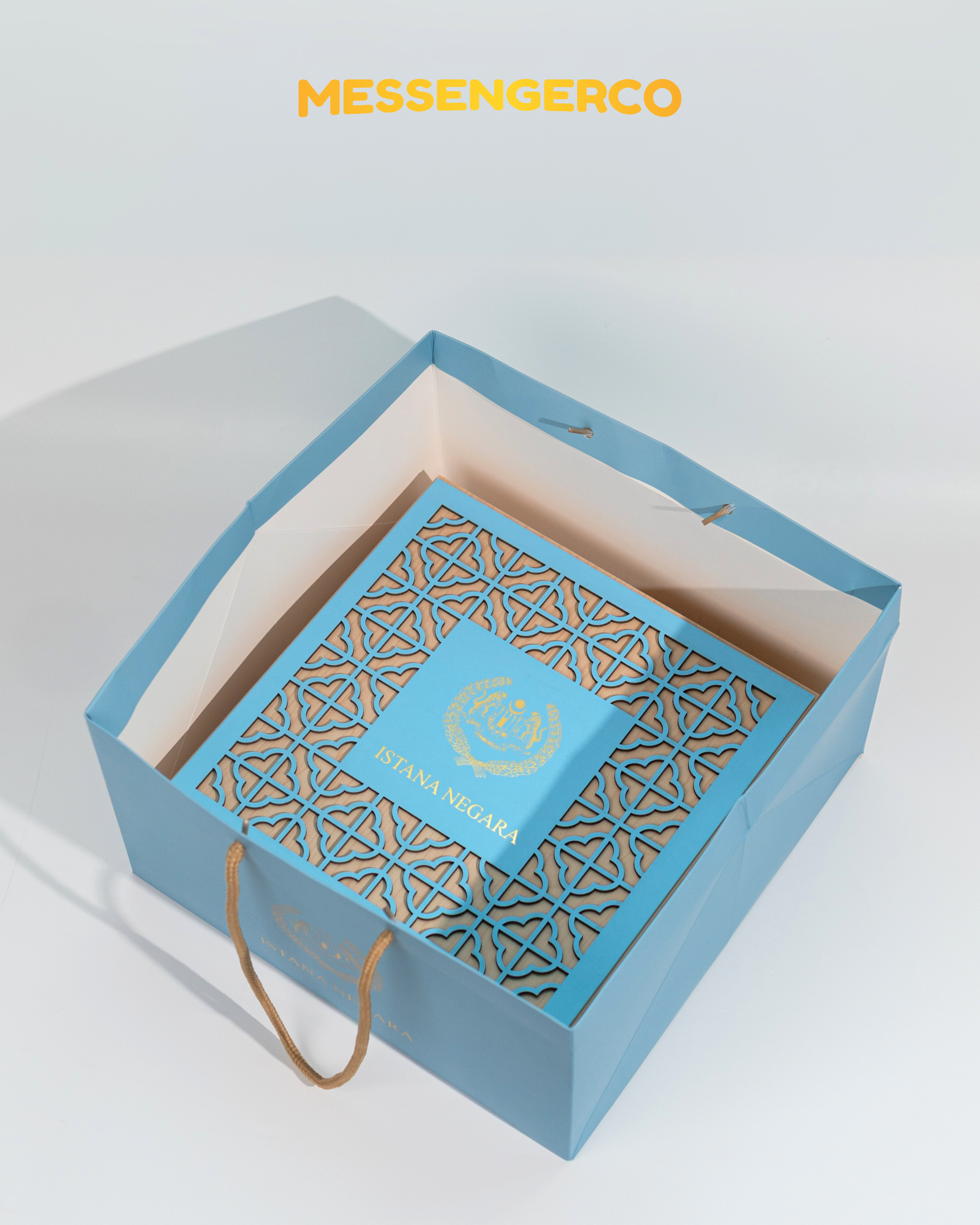 luxury ramadan gift packaging with laser-cut box and matching paper bag for istana negara
