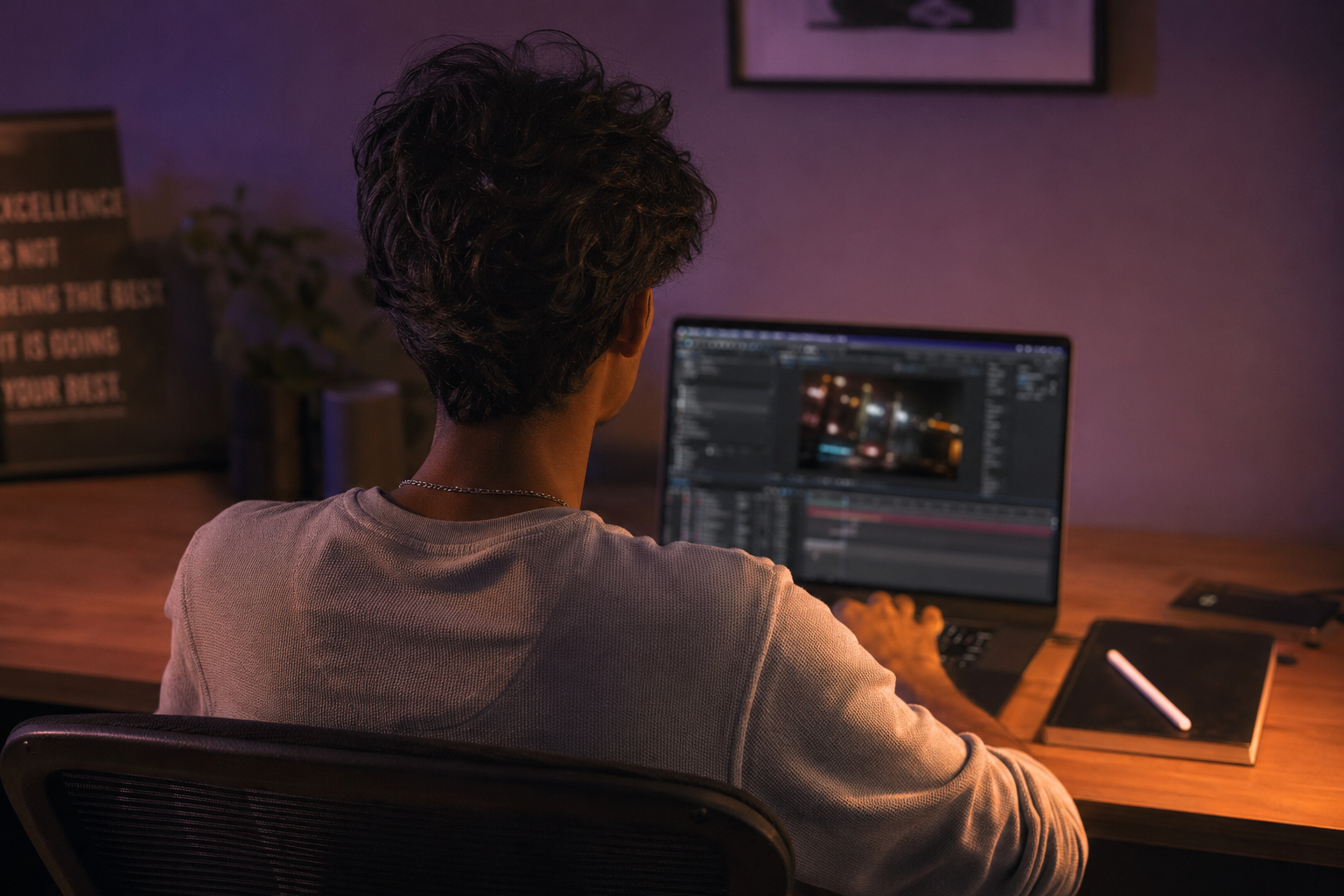 Ananda Paramanick working at his edit suite