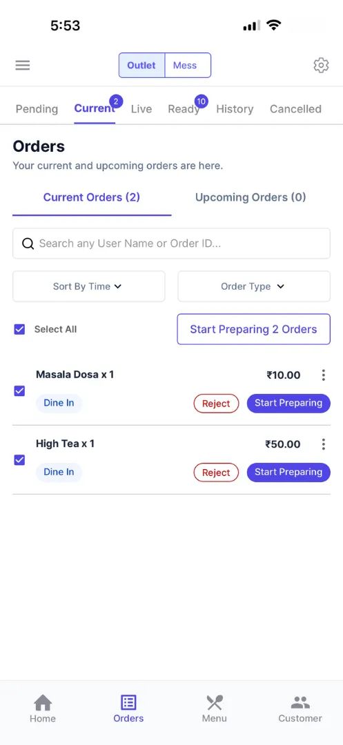 MealPe Digital Ordering Dashboard Mobile