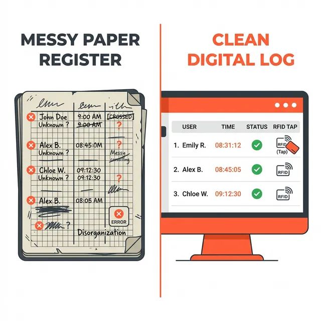 Paper register vs clean digital RFID log comparison