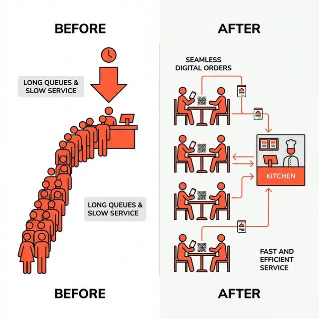 Before and after comparison of counter-based vs kiosk ordering