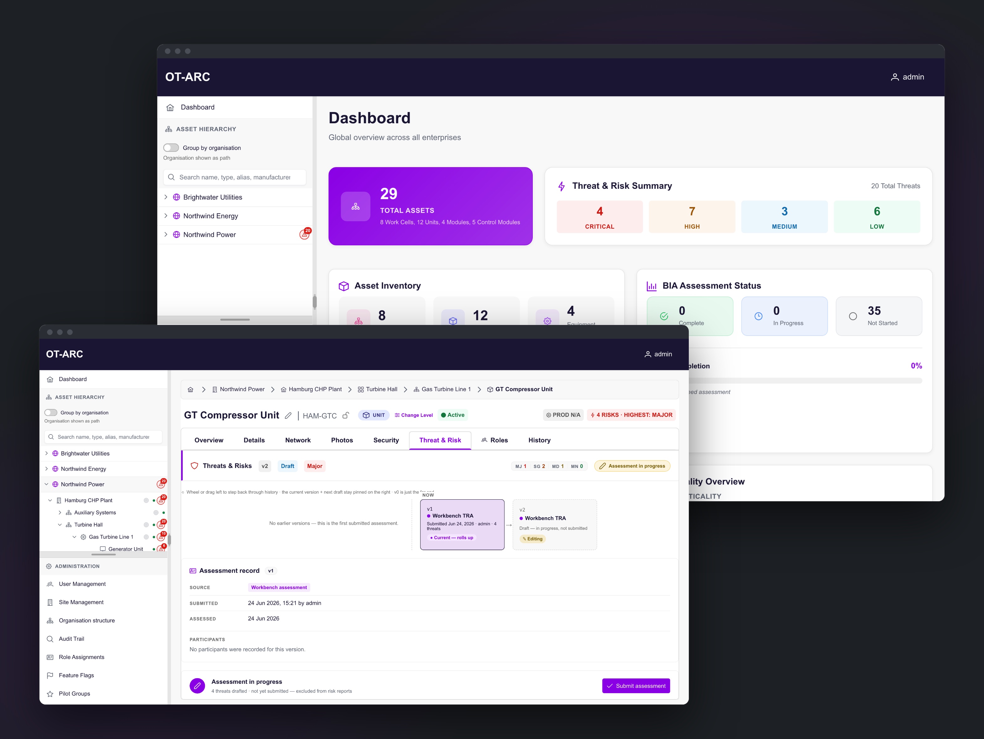 OT-ARC dashboard and threat assessment versions