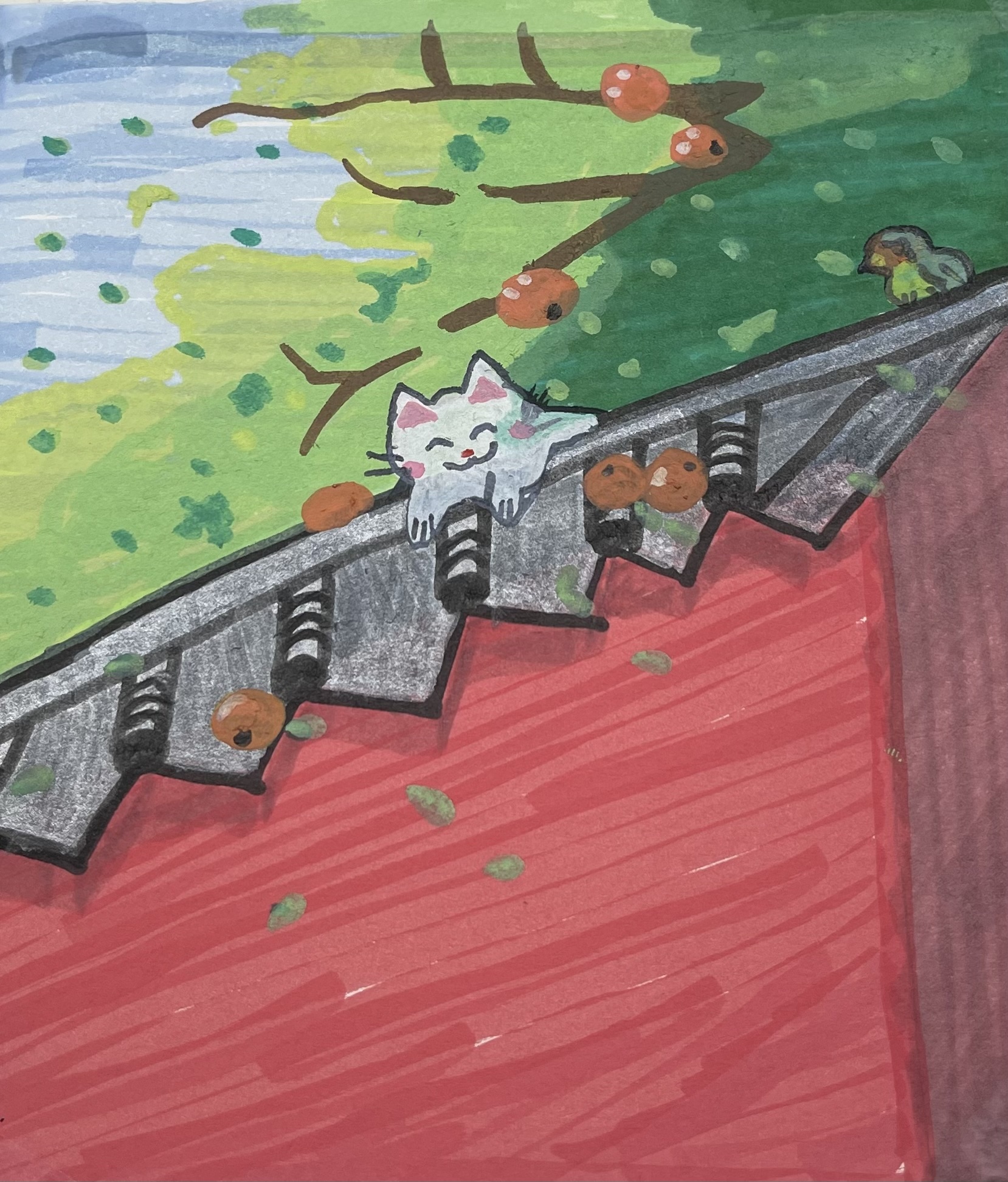 Cat on the Autumn Roof