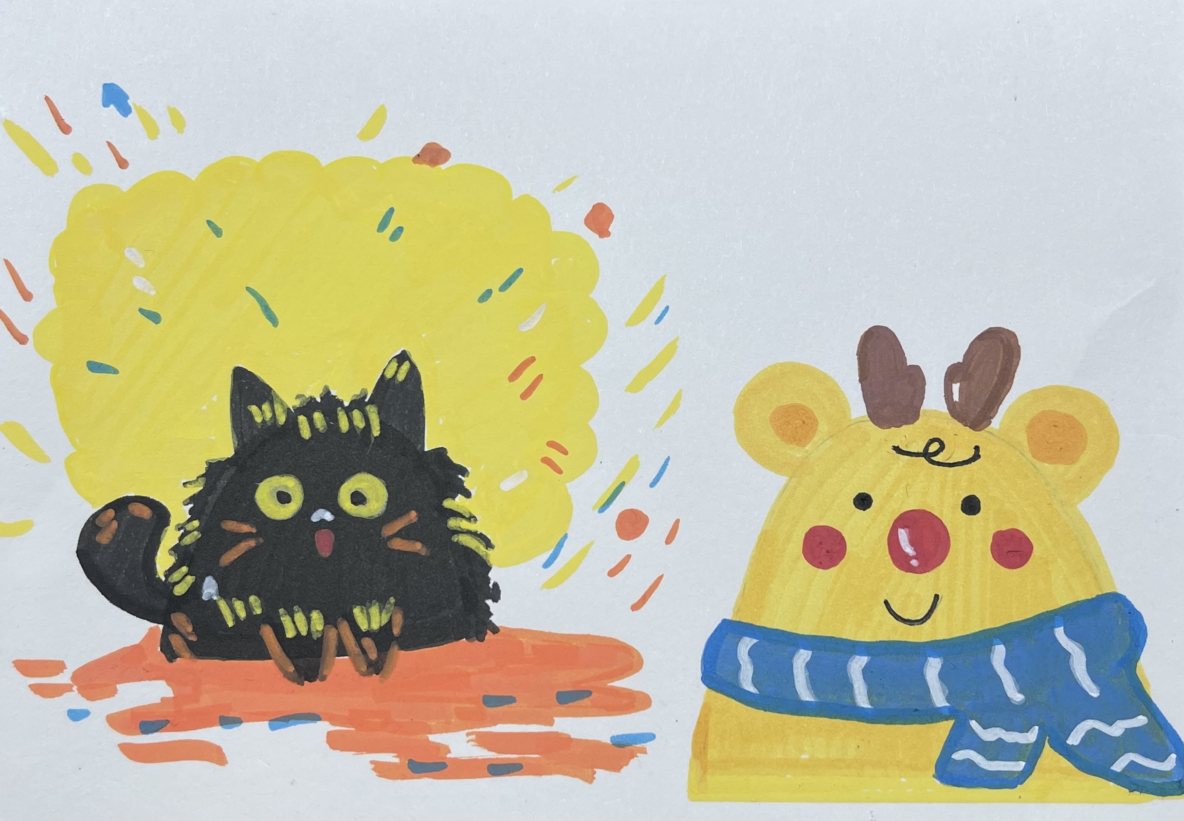 Surprised Cat and Cozy Reindeer