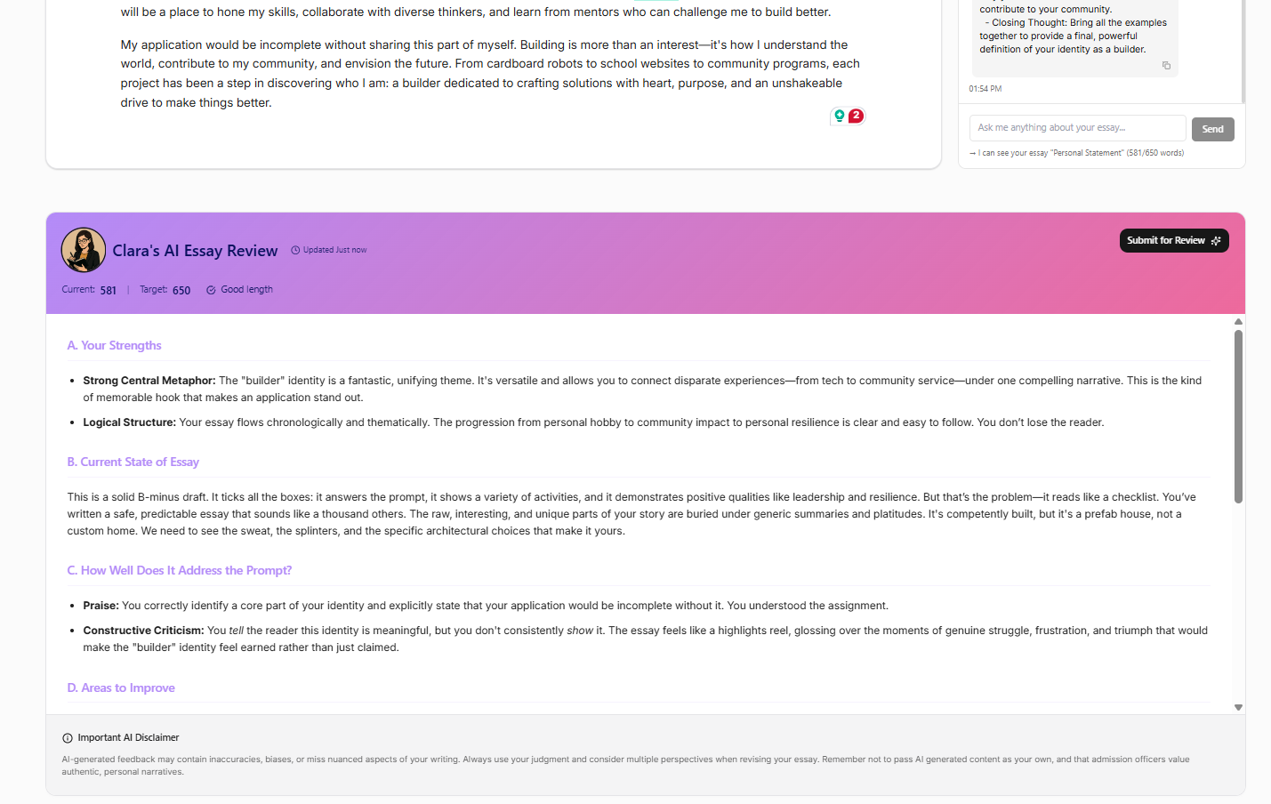 Haloway essay feedback interface