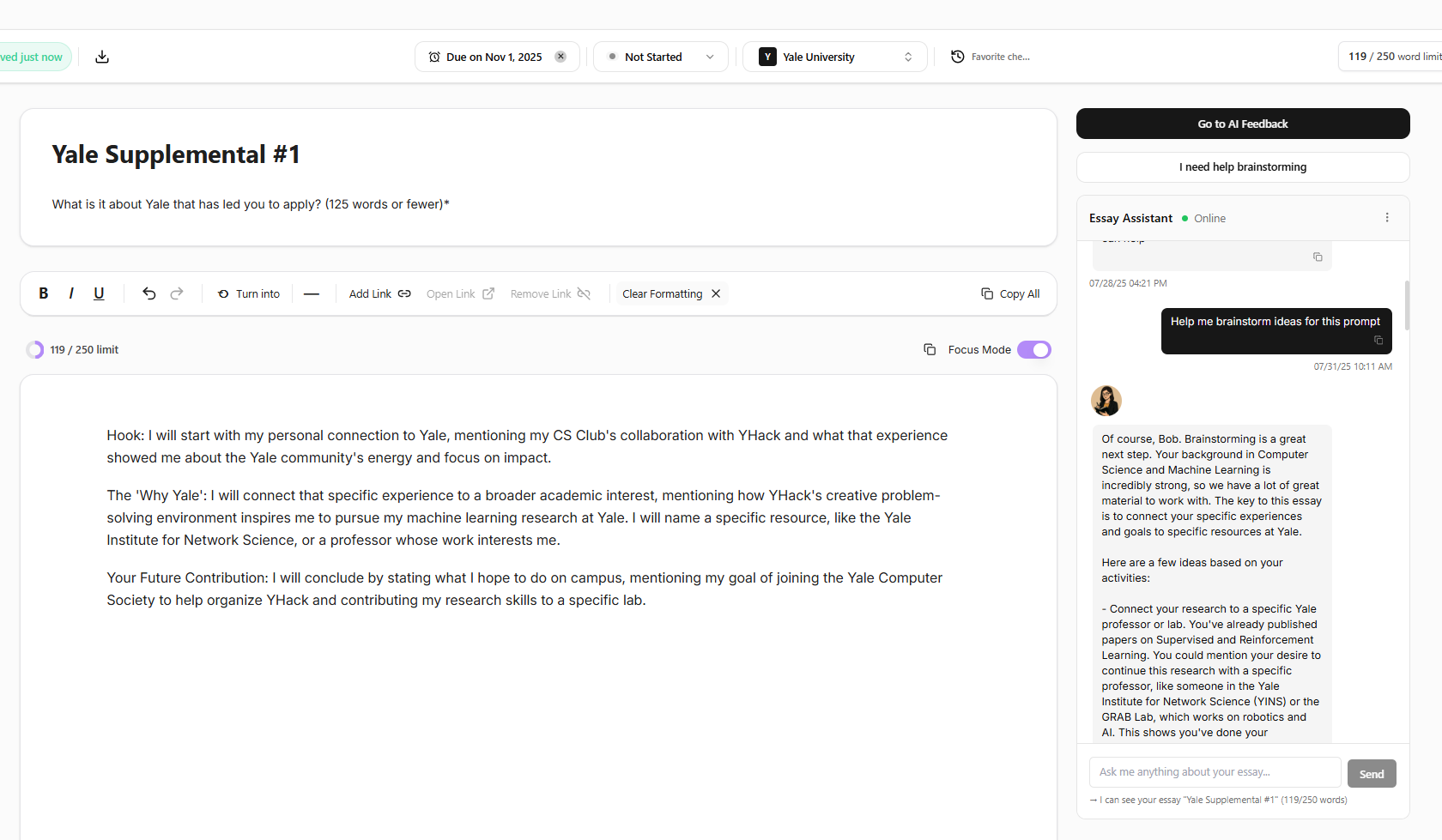Haloway essay brainstorming interface