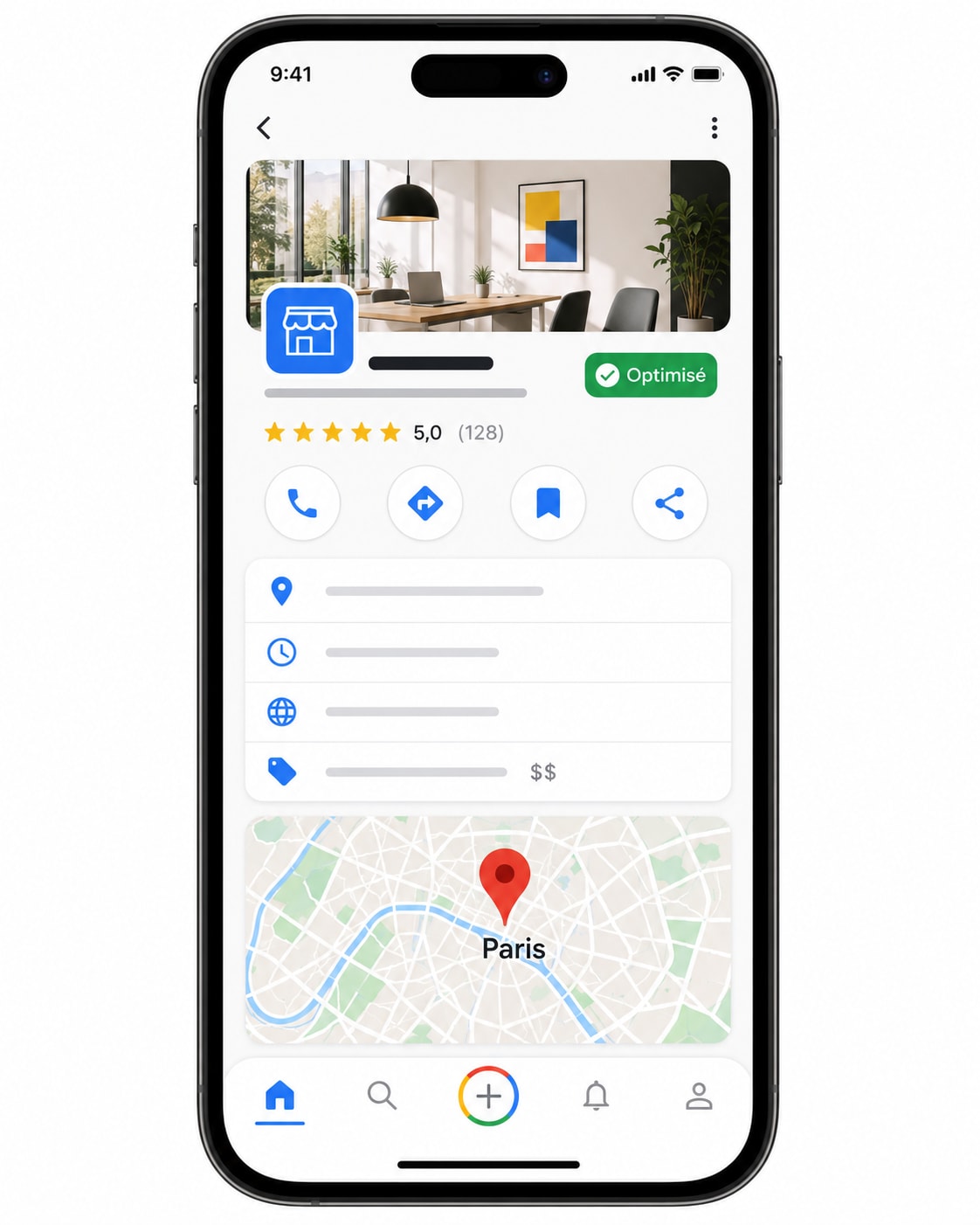 Fiche Google optimisée en tête du local pack avec plus de contacts