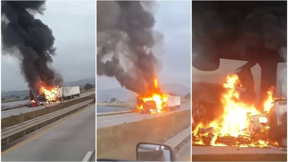 Choque e incendio de dos tráilers en la autopista Arco Norte genera ...