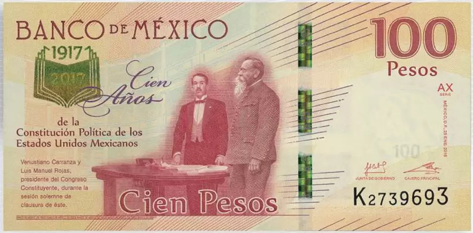 Este es el billete que conmemora la promulgación de la Constitución de 1917