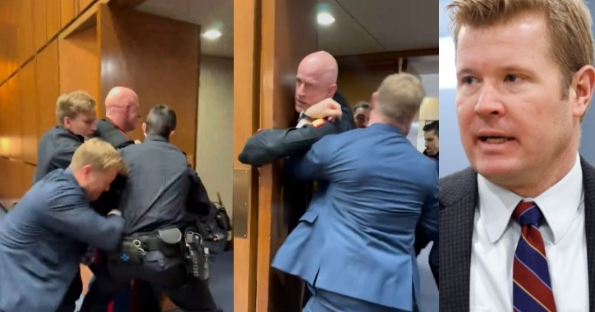 Senador republicano somete a manifestante durante audiencia en el Capitolio