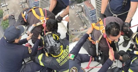 Rescatan a trabajador atrapado en piso 31 del Hotel S. Regis Mexico City