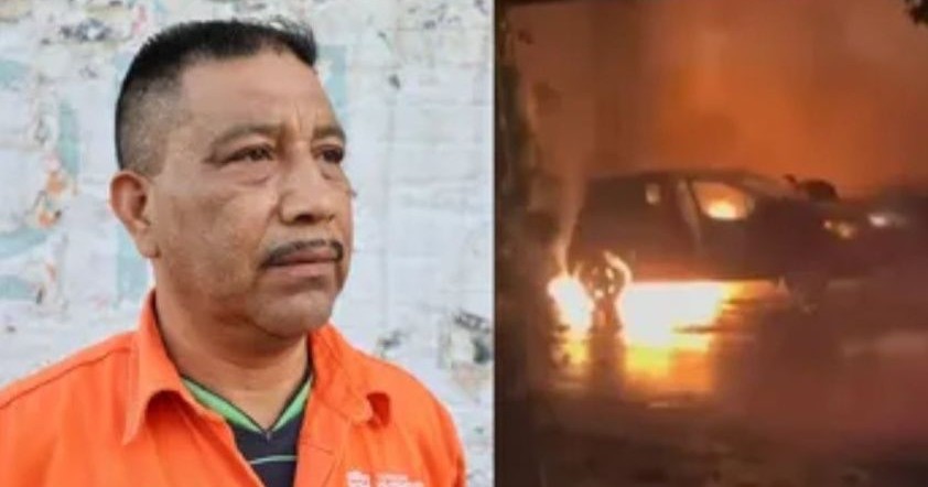 Héroe salva a taxista de auto en llamas en Torreón