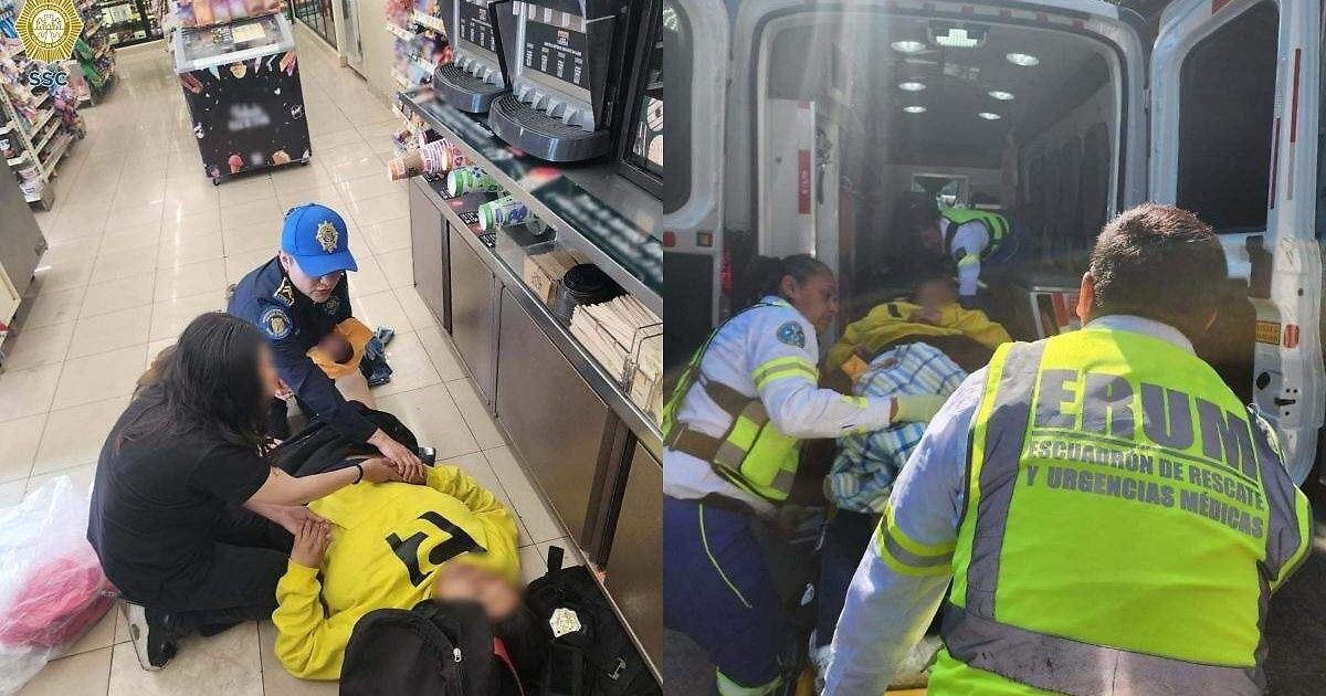 Policía recibe a bebé en una tienda de conveniencia en Coyoacán