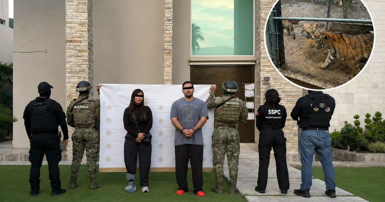Detienen en Nuevo León al presunto líder criminal a cargo del contrabando de combustible; le aseguran armas y siete tigres