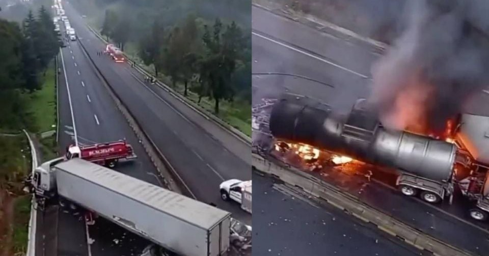 Se incendia pipa tras choque en la autopista Chamapa-Lechería