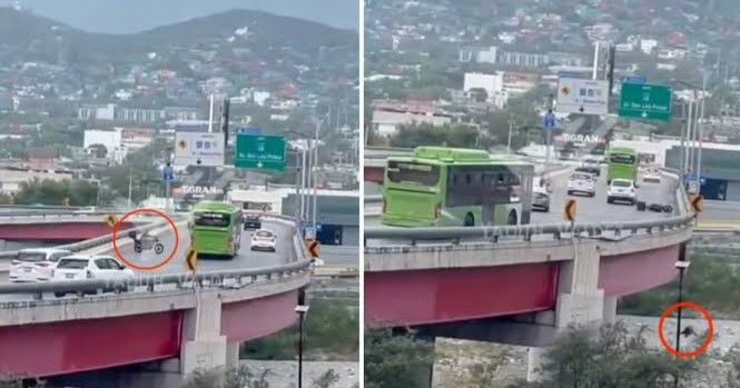Motociclista cae al río Santa Catarina tras accidente en Monterrey