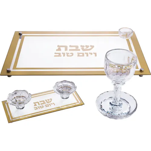 206 סט גביע קידוש + פמוטים + מגש חלה מקריסטל