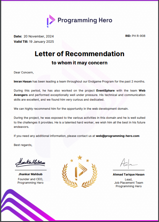 Recomendation letter