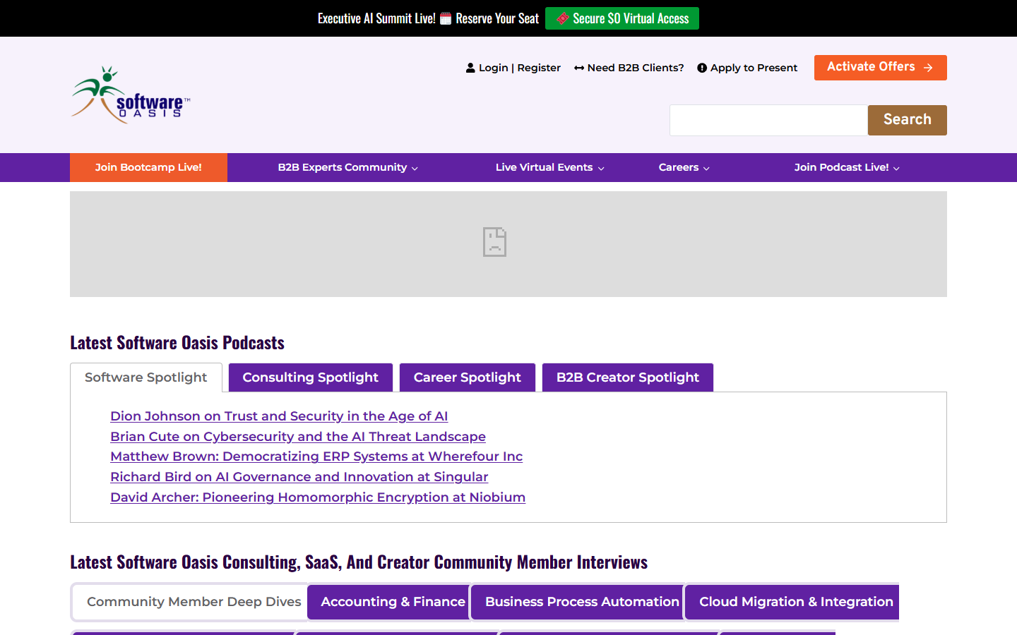 Software Oasis B2B consulting community homepage