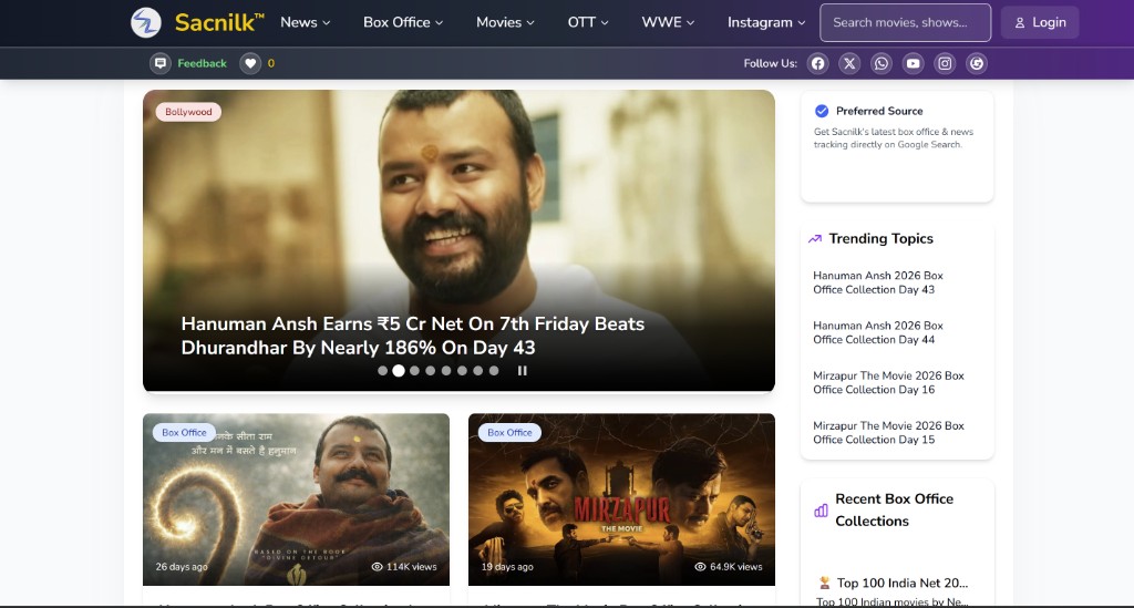 Sacnilk movie news and box office homepage