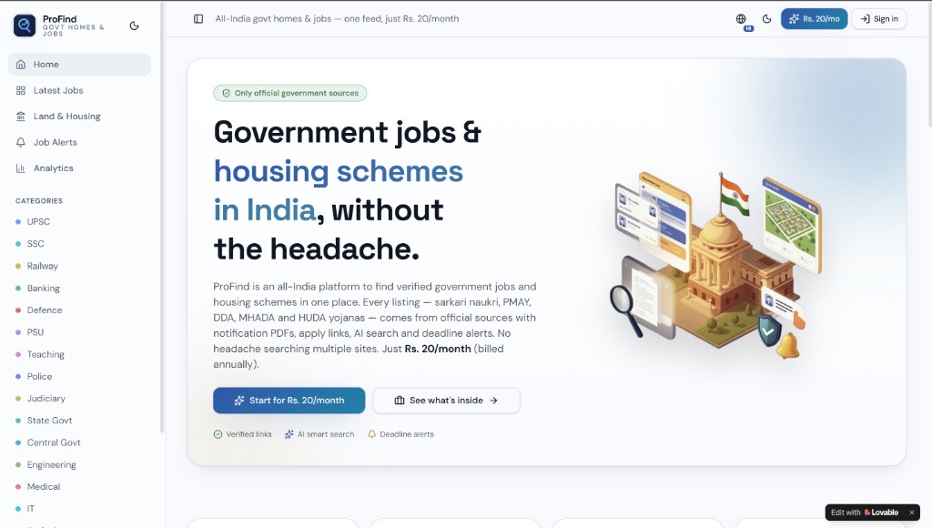 ProFind homepage