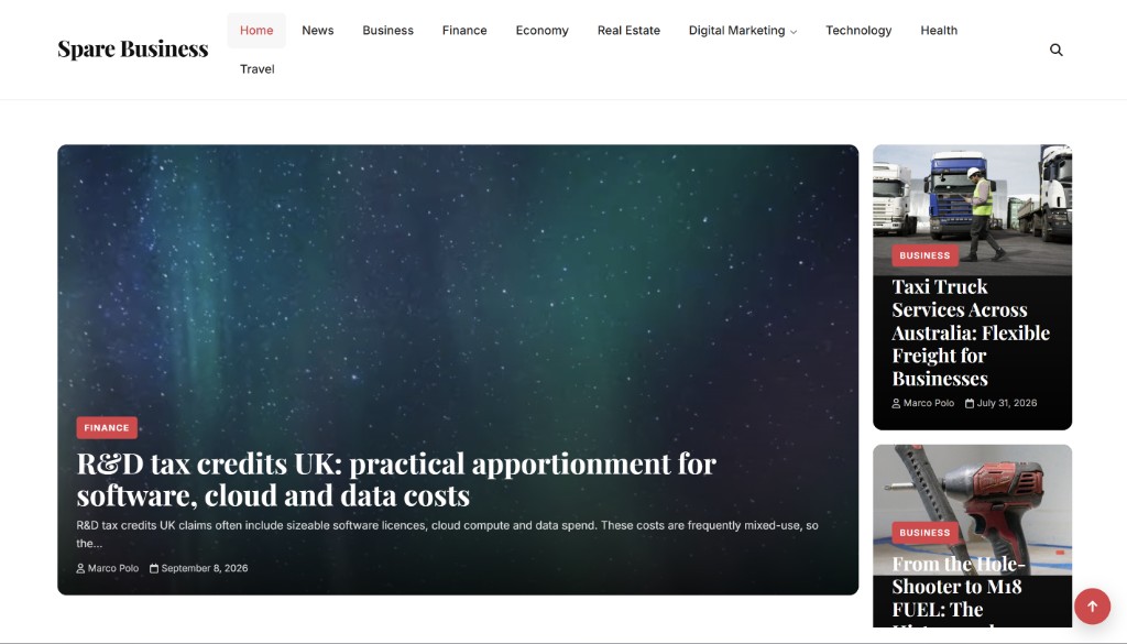 Spare Business homepage