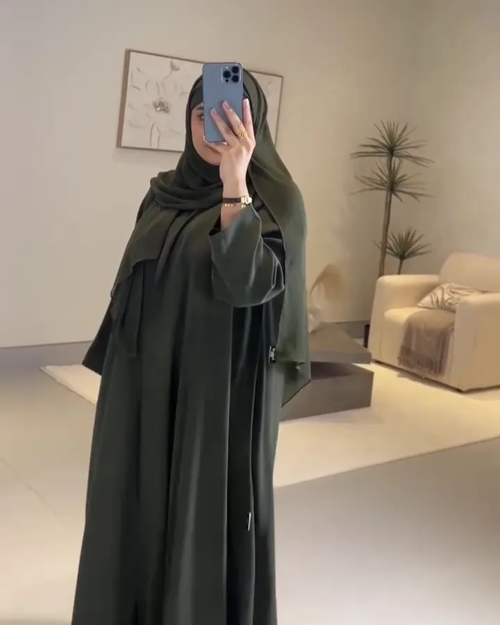 ELEGANT OLIVE ABAYA - FLOWING LOOSE FIT