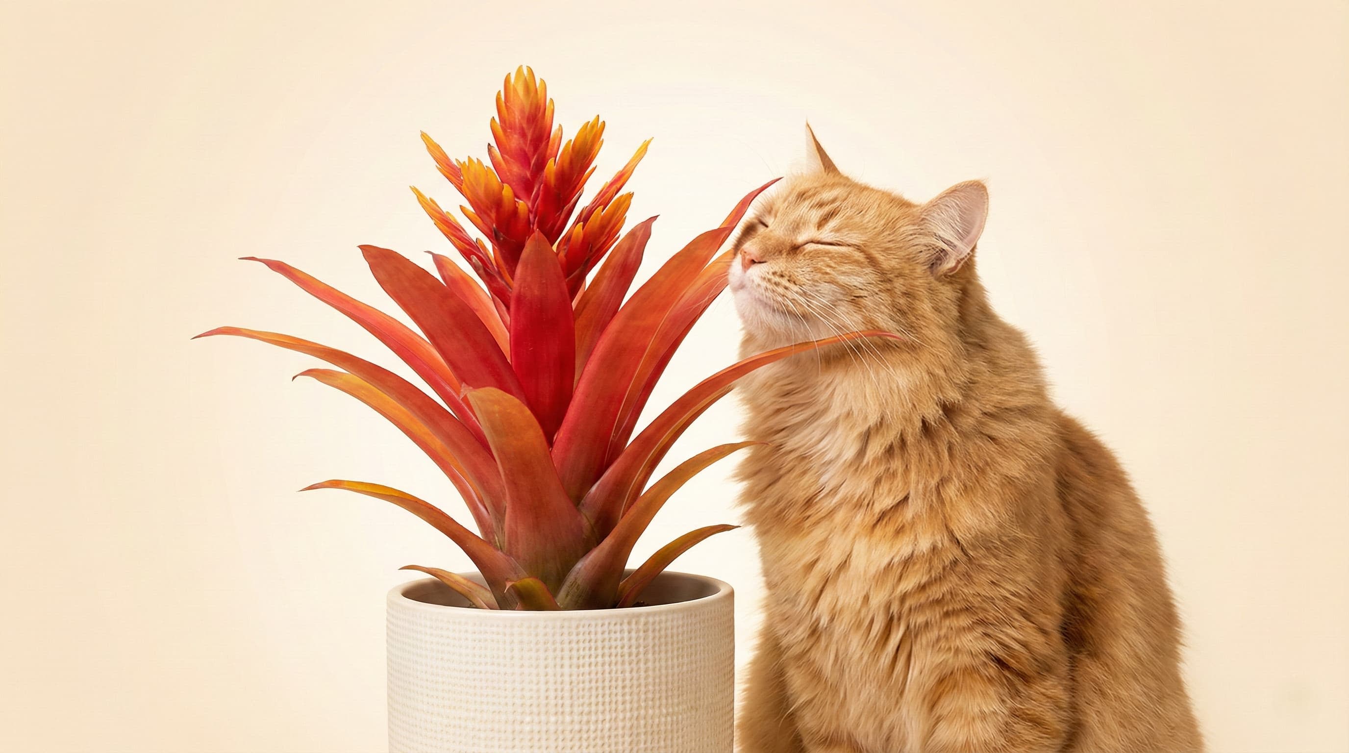 Cat rubbing against a safe Bromeliad plant