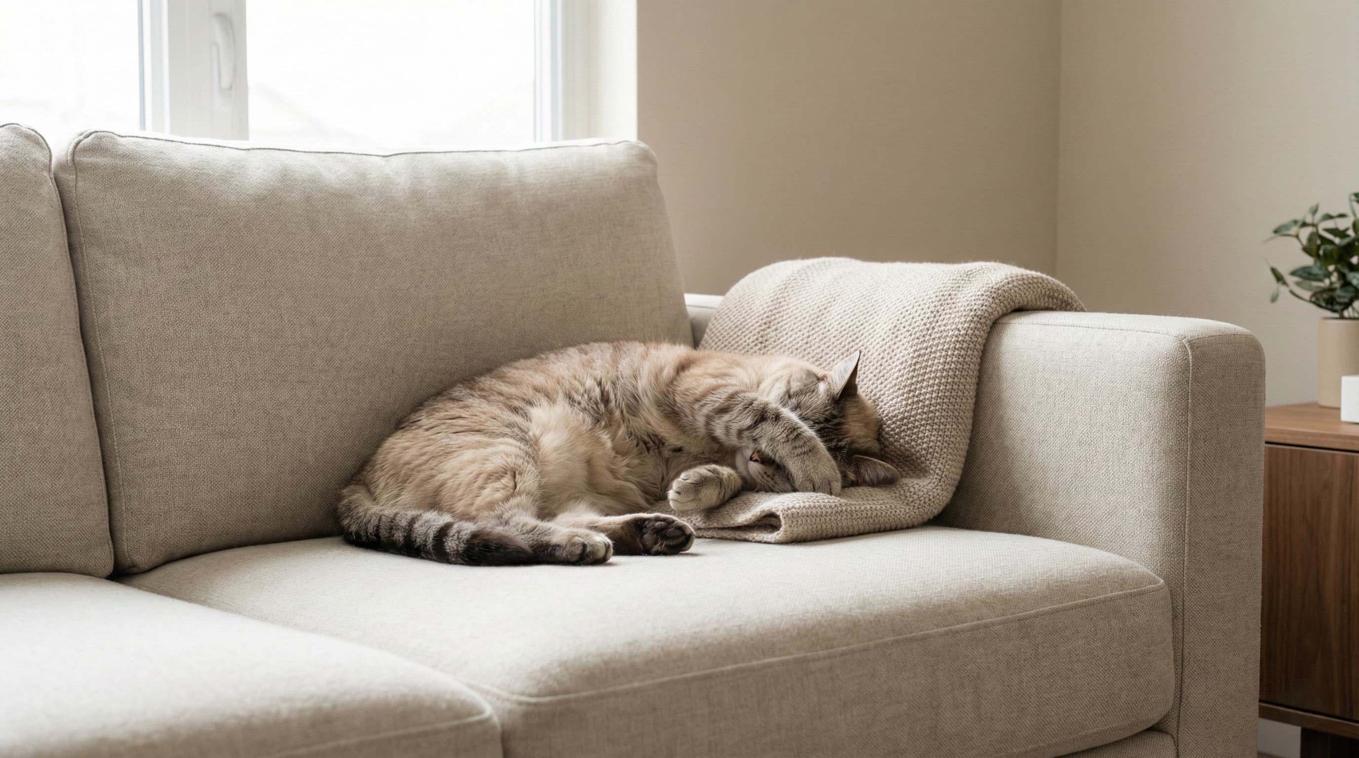 Cat sleeping with paw covering its face
