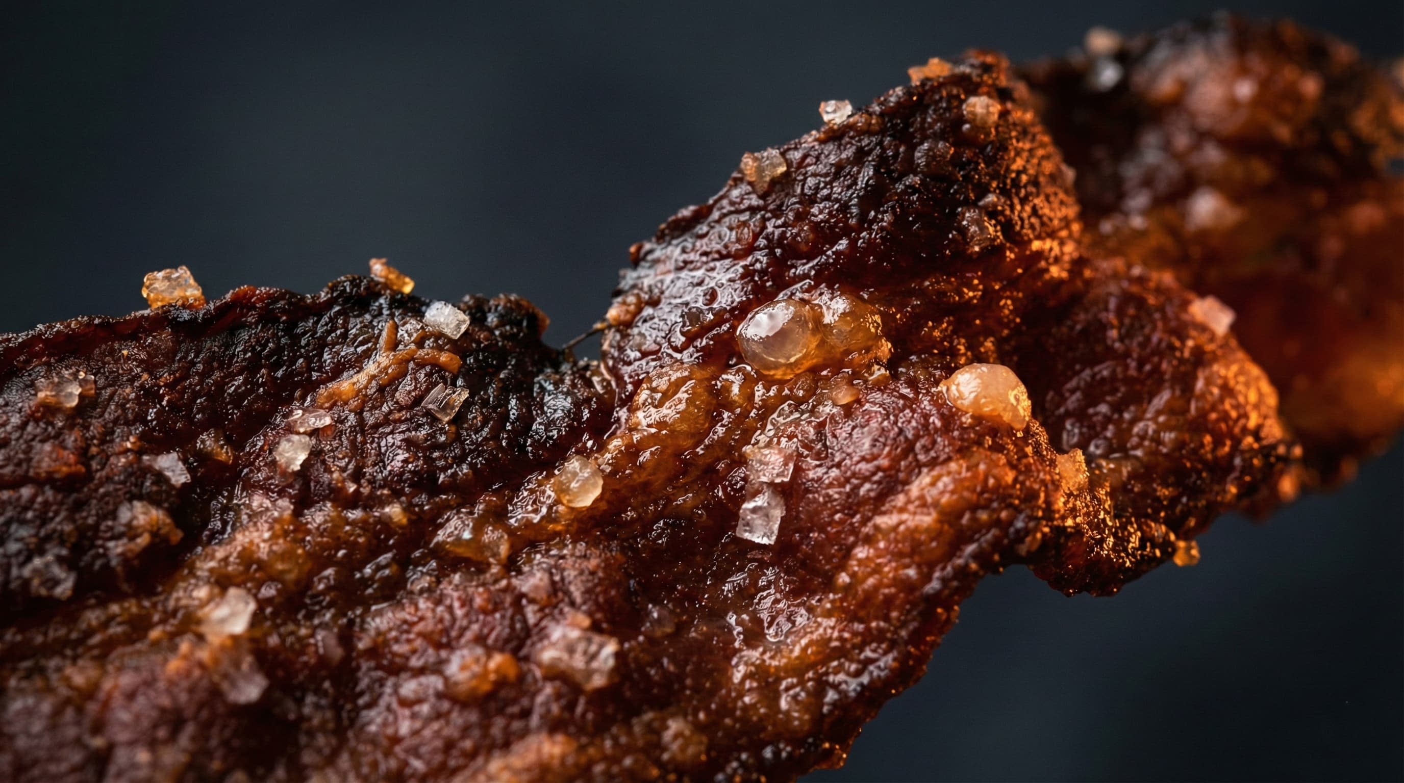 Close up of bacon texture highlighting the salt and fat