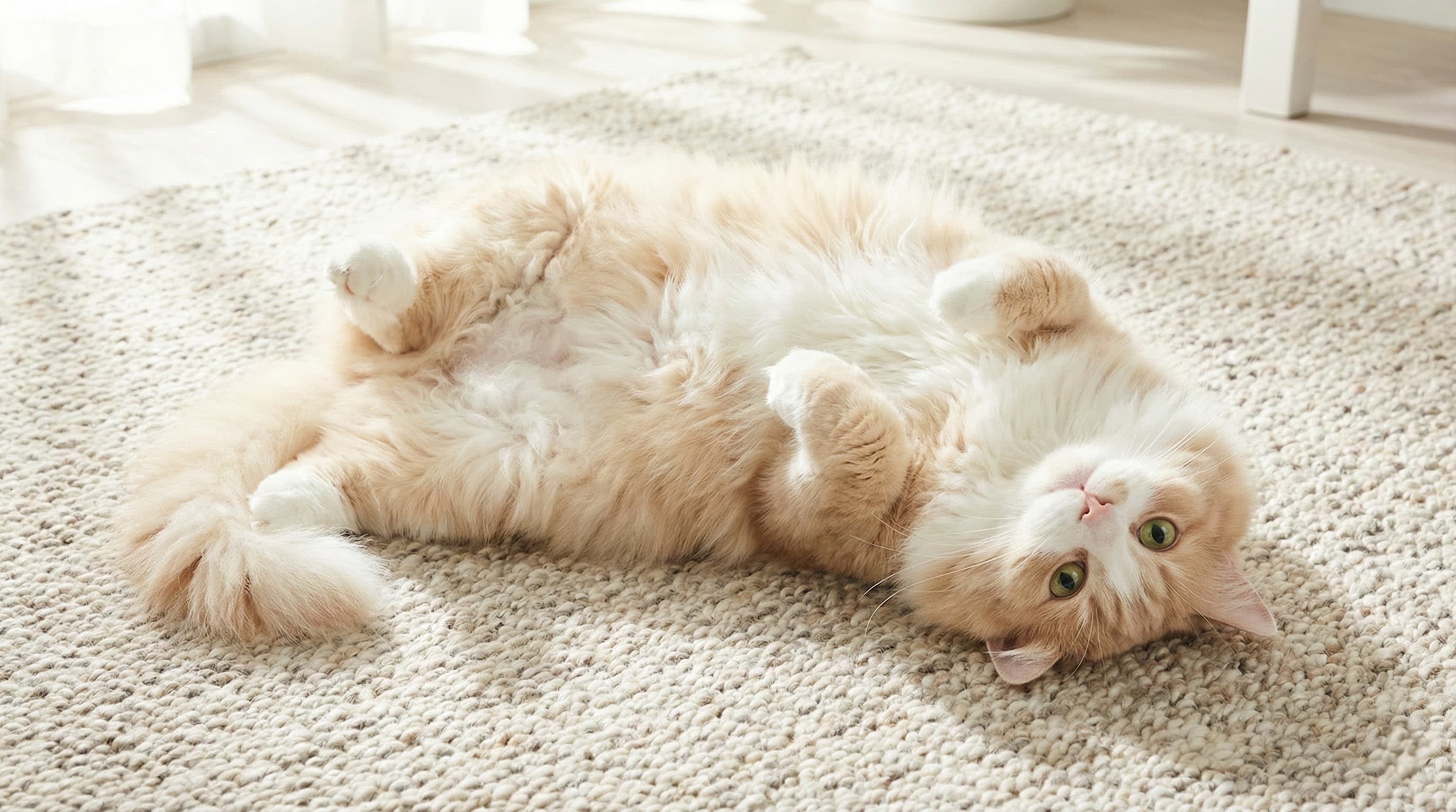 A happy cat rolling over to show its belly