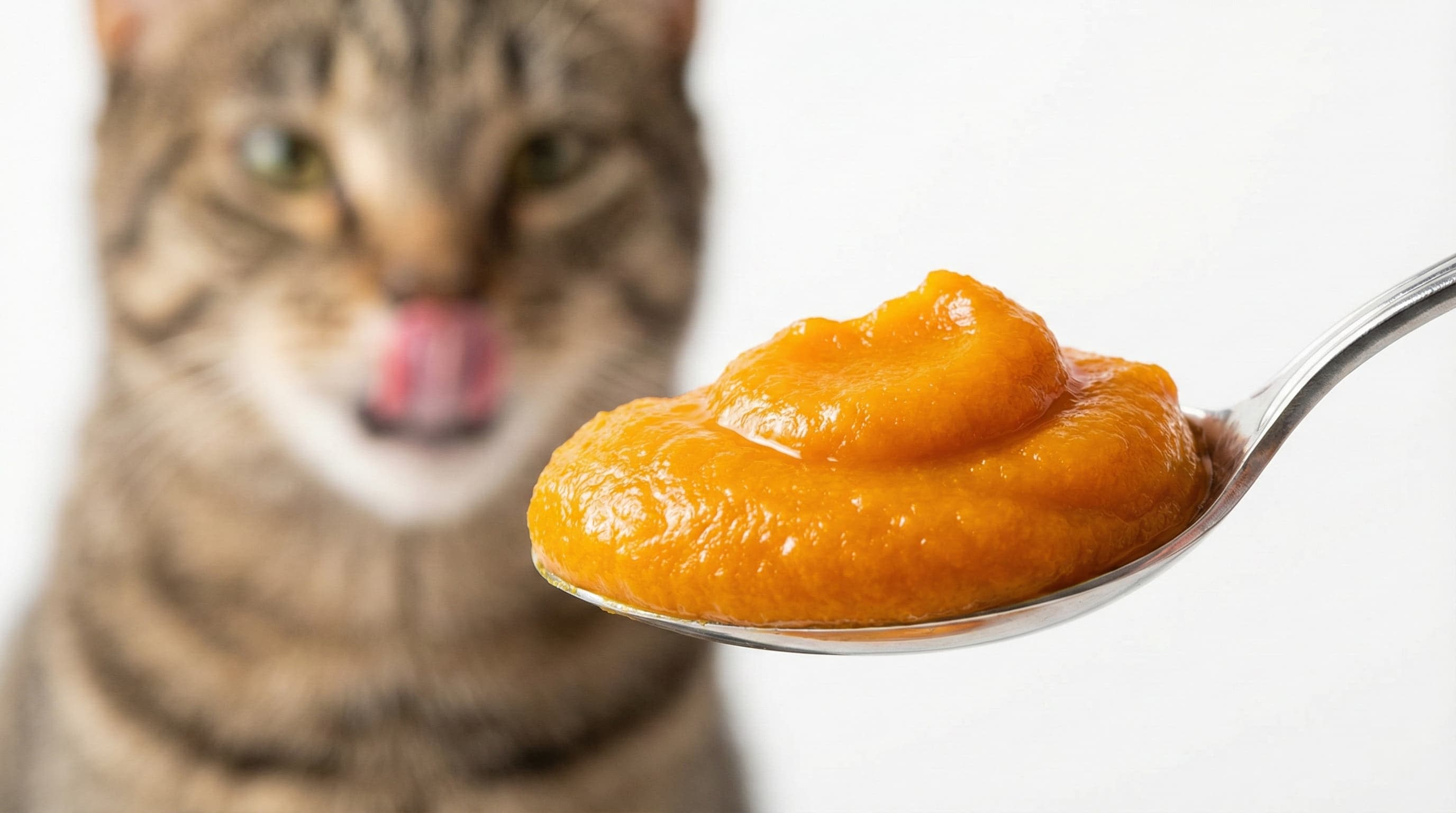 A spoon of plain pumpkin puree, a natural remedy for cat digestion