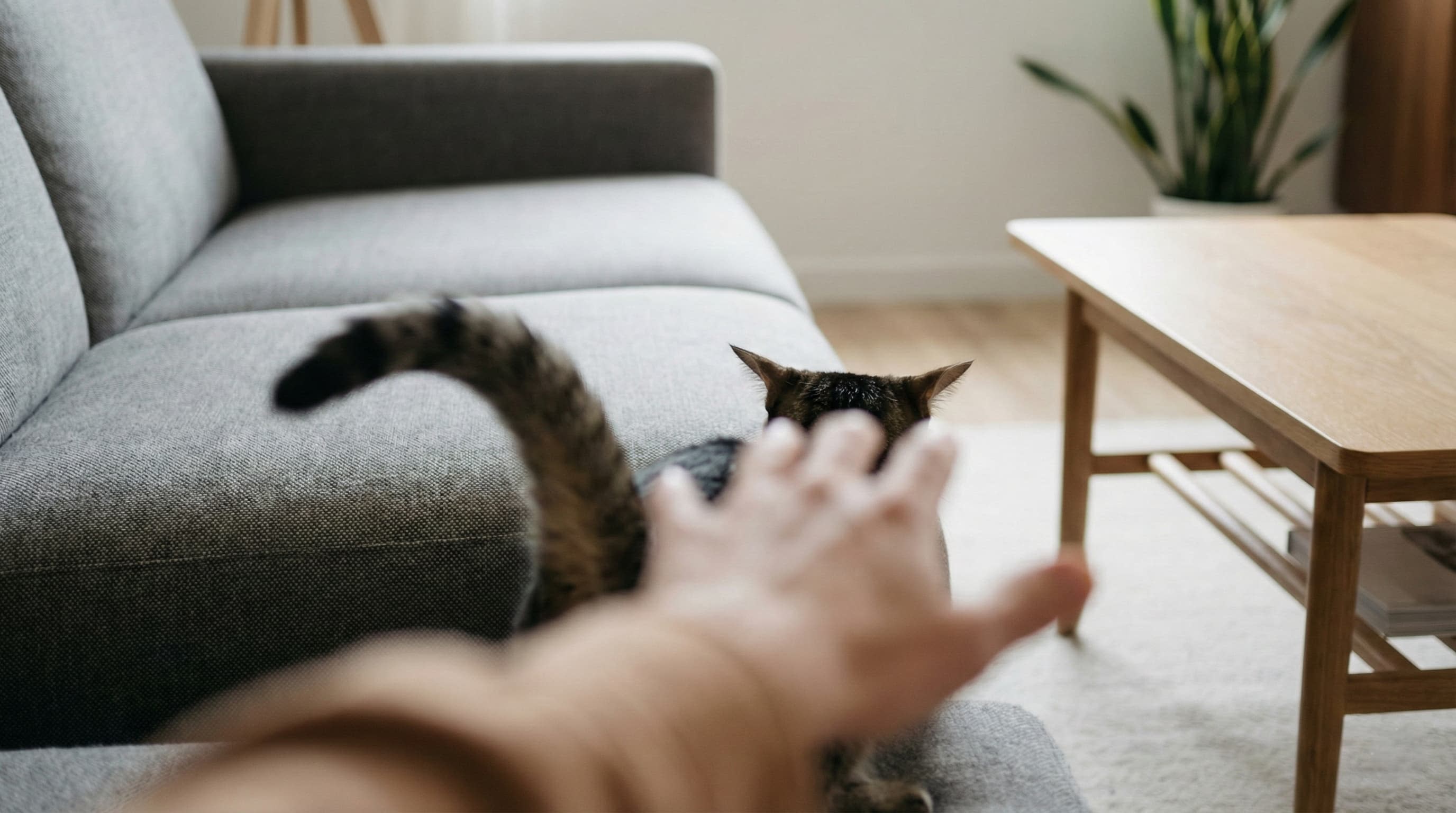 A cat showing warning signs of overstimulation like airplane ears