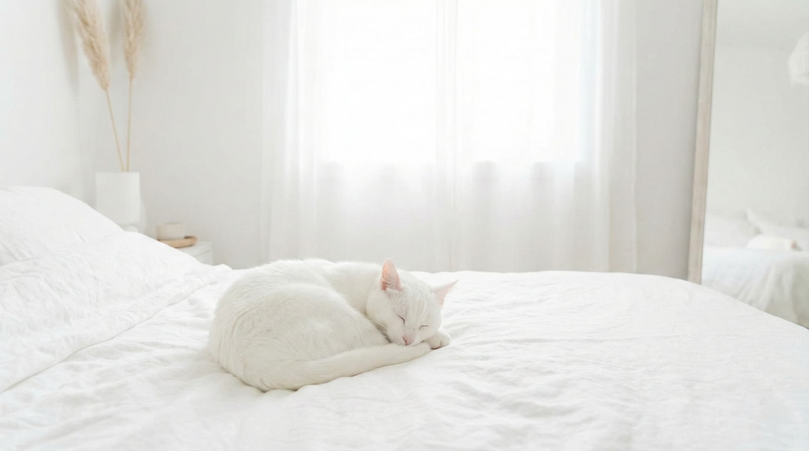 A white cat sleeping peacefully, symbolizing healing energy