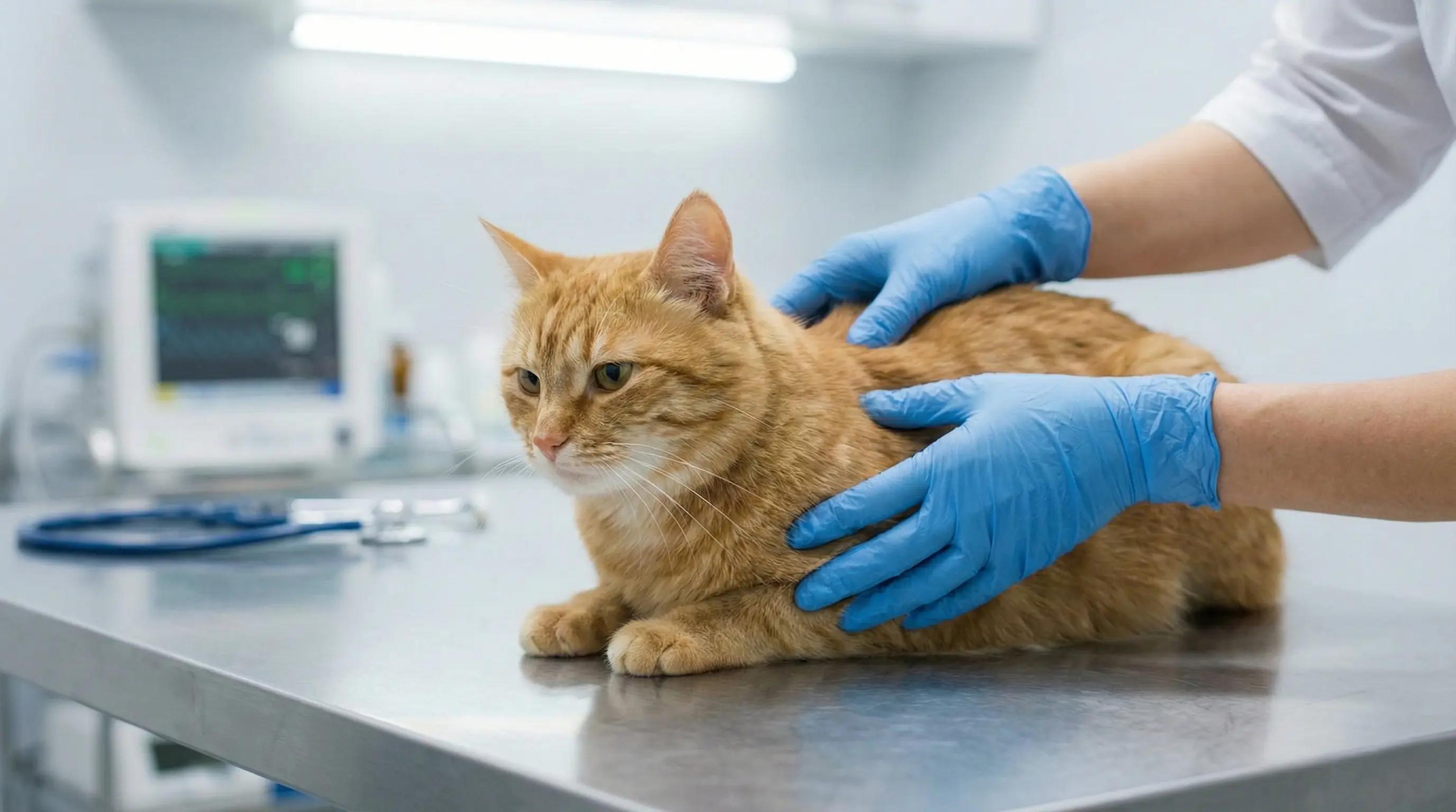 Veterinarian performing a health check on a cat