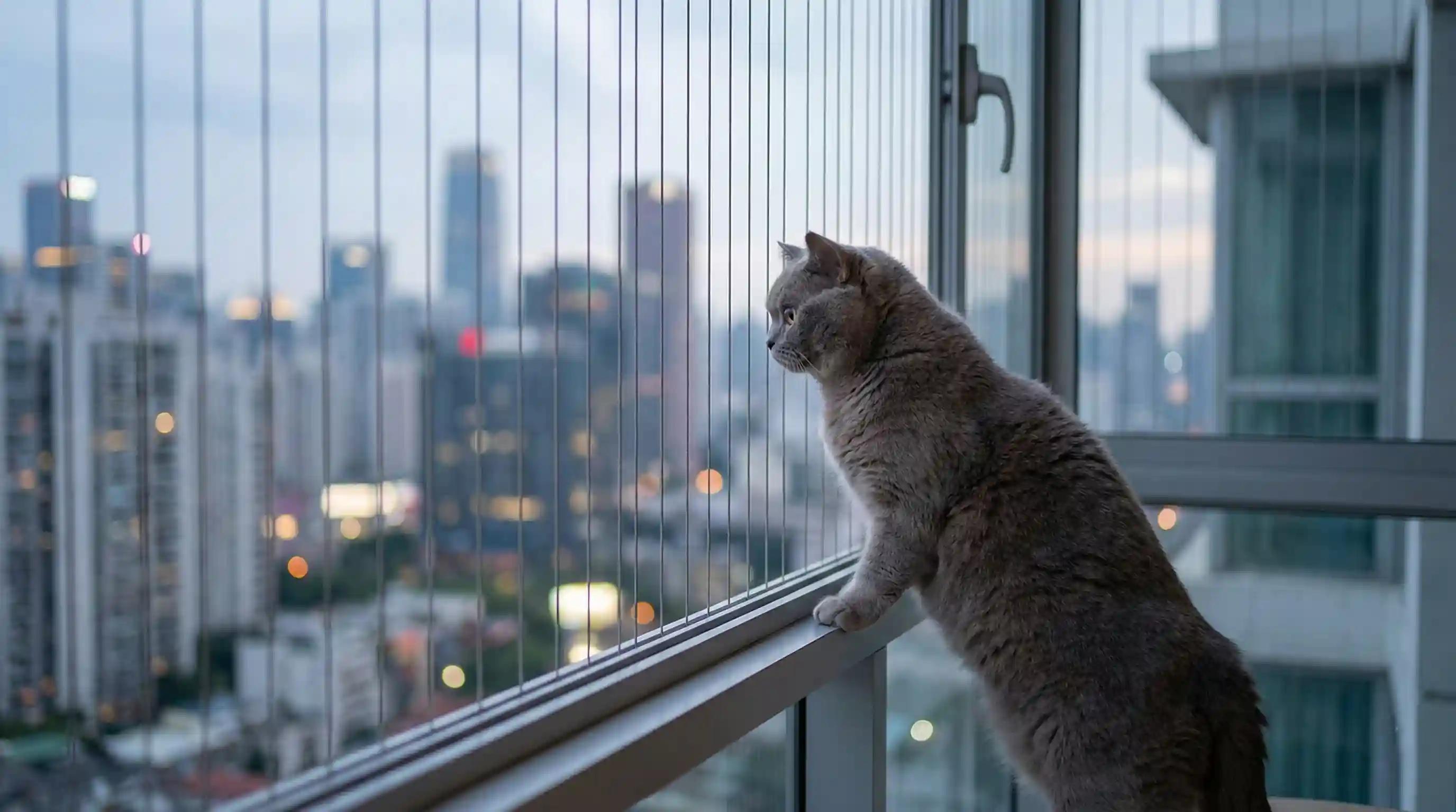 Invisible steel grill on a high-rise apartment window