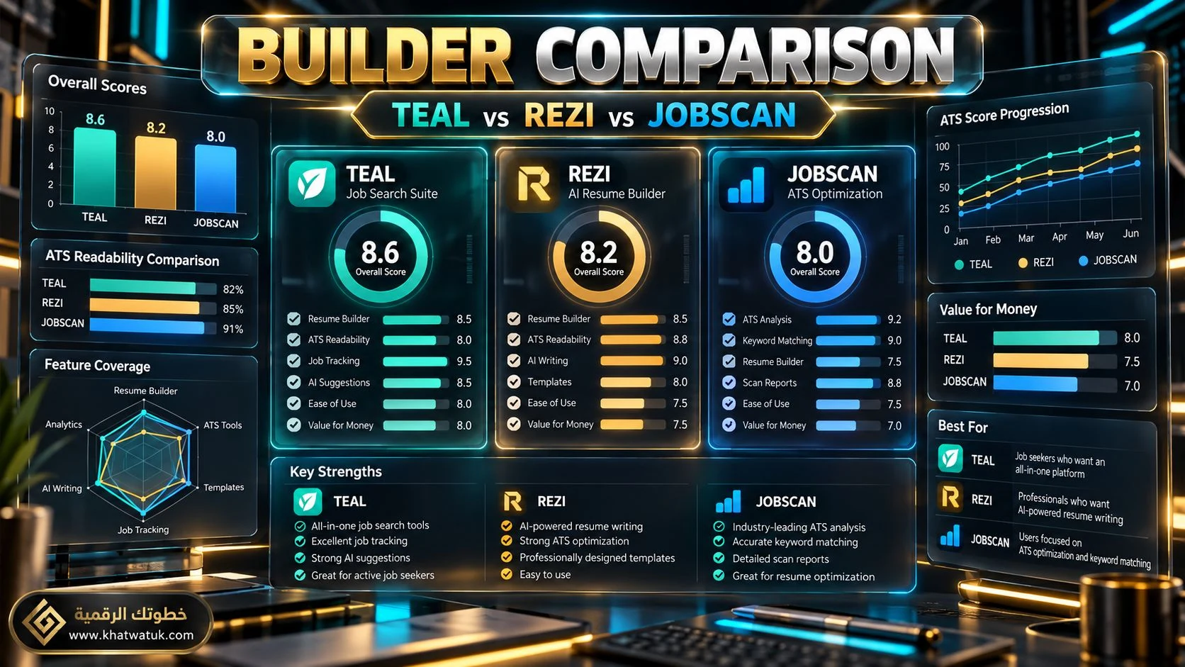 Comparison matrix analyzing student resume builder tools and features.