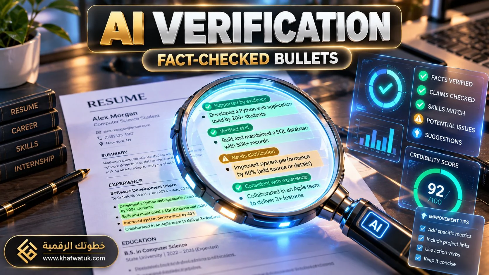 AI-assisted resume verification ensuring bullet points reflect factual experience.