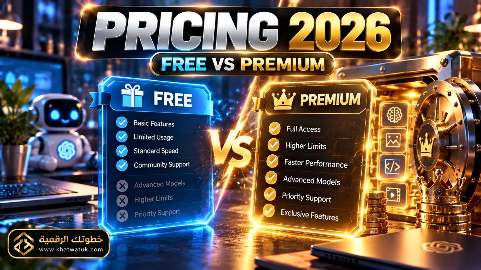 Side-by-side comparison of free tier limits and premium unlocked subscription features.