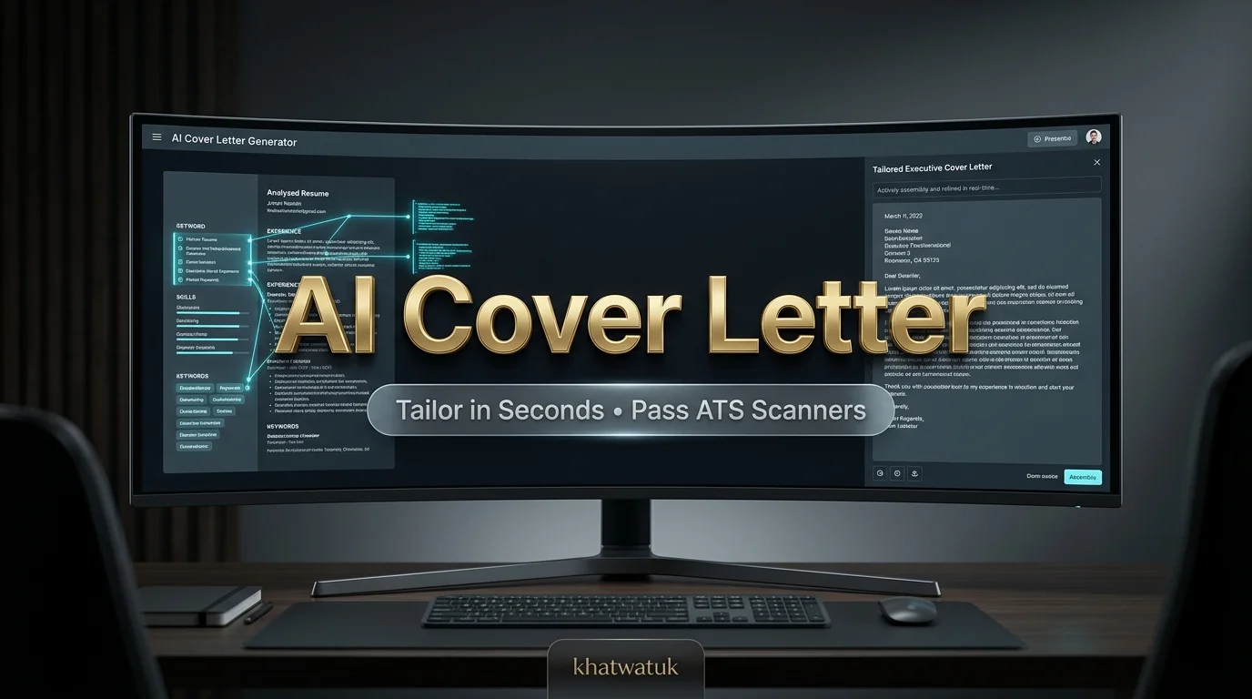 AI cover letter generator interface analyzing candidate resume and drafting tailored job application letter