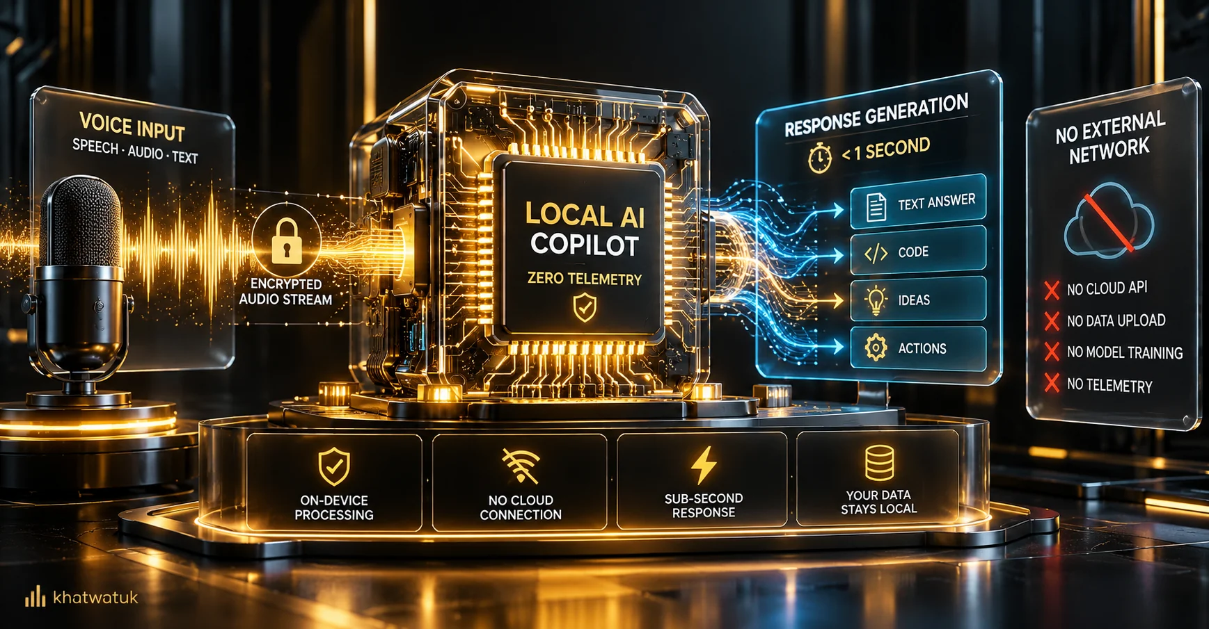 Architecture diagram of on-device local AI interview copilot processing audio