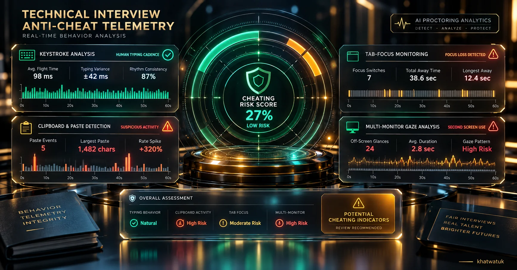 CoderPad and HackerRank anti-cheat telemetry monitoring keystroke velocity and paste events