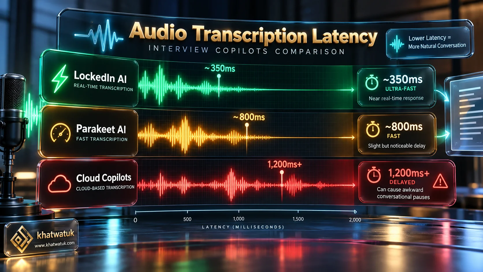 High-tech holographic radar comparing audio transcription latency across interview copilots