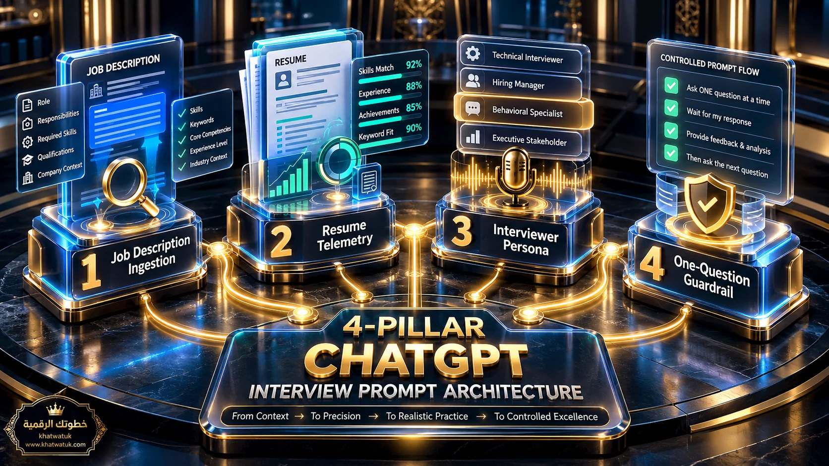 4-Pillar ChatGPT Interview Prompt Architecture diagram showing context injection and rule enforcement